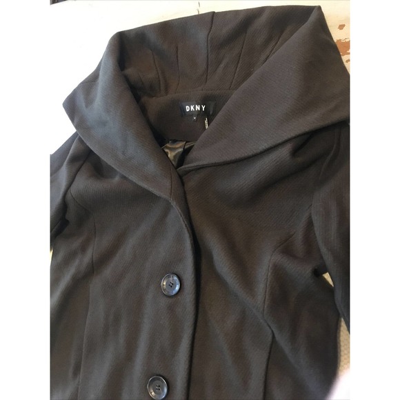 DKNY Walker Moss Dark Brown Coat Wool Blend Oversized Shawl Collar Sz XS - Picture 8 of 14